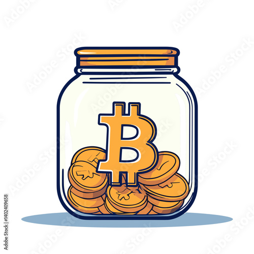 Bitcoin Savings in Glass Jar Illustration