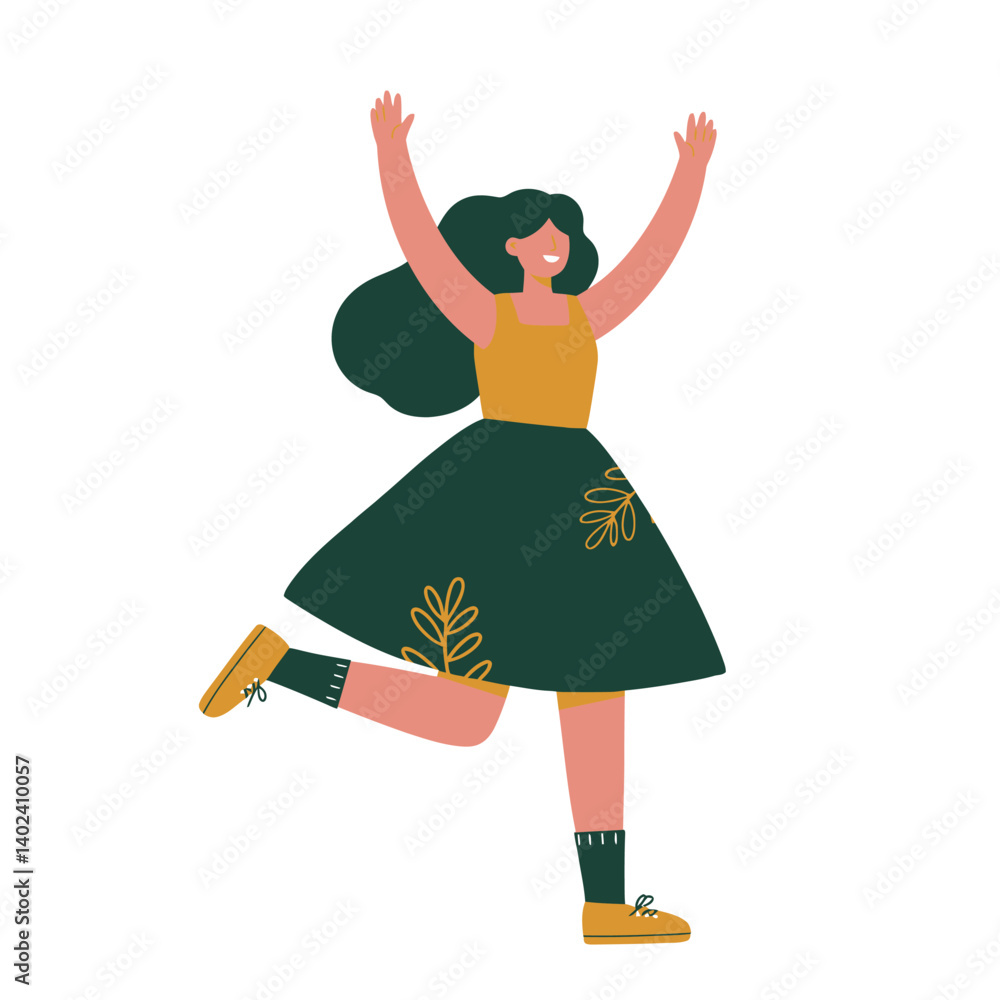 Flat Vector Illustration of a Happy Dancing  Characters in Modern Minimalist Style