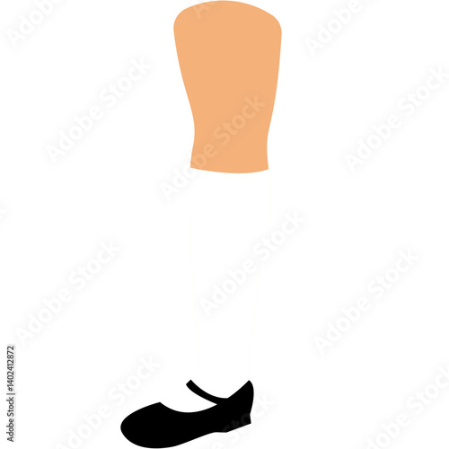 Vector illustration of a cartoon girl's leg with white socks and black shoes. Suitable for character design, school uniform themes, or educational visual assets.