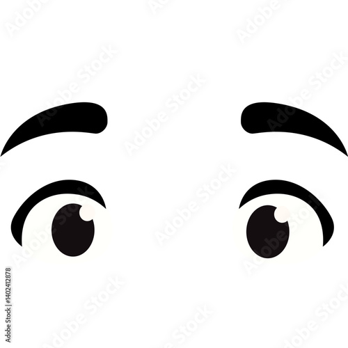 Cute cartoon eyes with thick eyebrows, showing a calm and curious expression. Perfect for character design, digital art, animation, emojis, or educational illustrations.