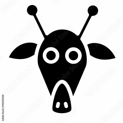 Simple illustration of a giraffe head with horns and ears.