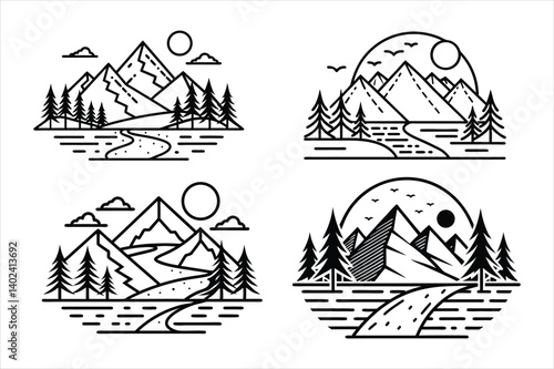 mountain line art vector
