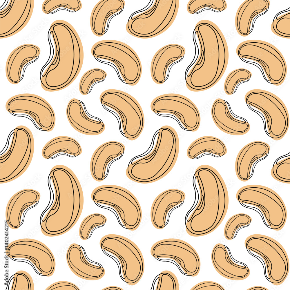 Minimal seamless cashew pattern in hand-drawn style. Perfect for packaging design, textile, kitchen decor, and food branding. Vector illustration EPS10. Minimal seamless cashew pattern in hand-drawn style. Perfect for packaging design, textile, kitchen decor, and food branding. Vector illustration EPS10.