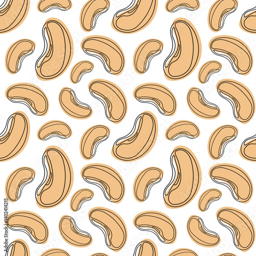 Minimal seamless cashew pattern in hand-drawn style. Perfect for packaging design, textile, kitchen decor, and food branding. Vector illustration EPS10.