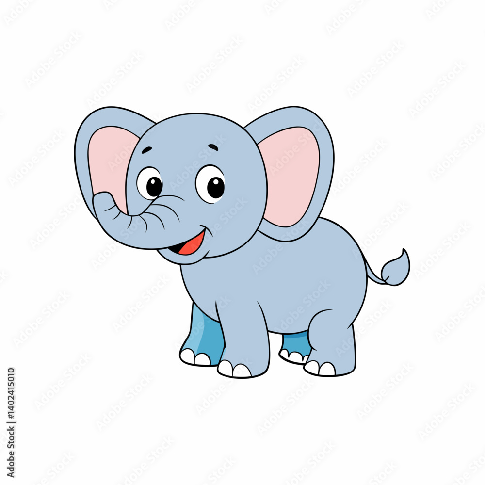 Fototapeta premium elephant, cartoon, animal, illustration, baby, mammal, vector, fun, cute, character, isolated, safari, funny, wildlife, wild, pink, drawing, happy, zoo, art, nature, toy, gray, animals, jungle