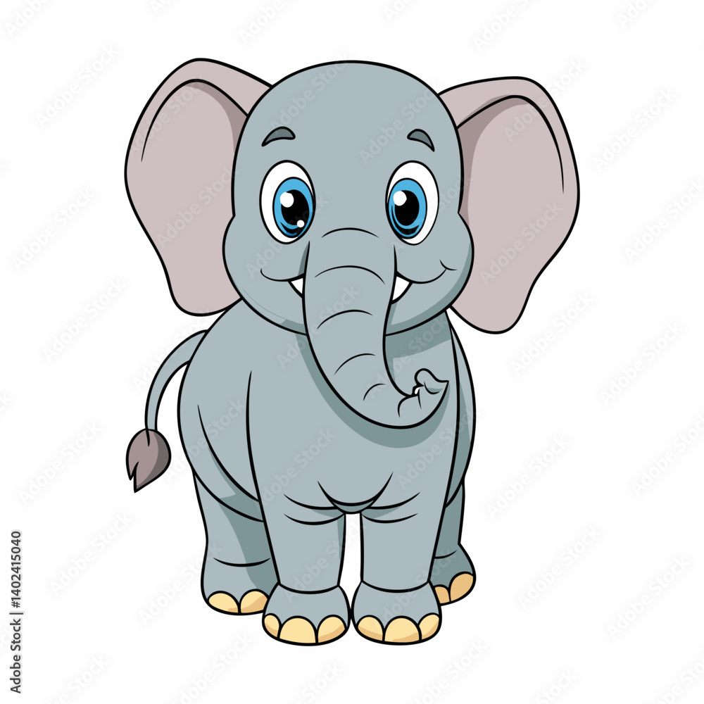Naklejka premium elephant, cartoon, animal, vector, baby, illustration, mammal, fun, character, cute, isolated, safari, funny, wildlife, pink, wild, art, nature, animals, drawing, happy, gray, zoo, blue, mascot