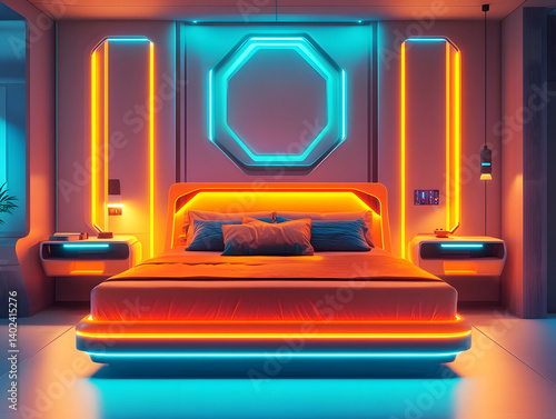Modern futuristic  bedroom interior.