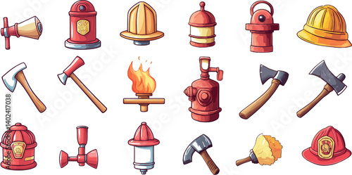 Firefighting Equipment Icons in Vector Style for Educational and Graphic Design Use