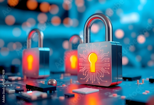 Vorhängeschlösser repräsentieren Cybersecurity und Datensicherheit
