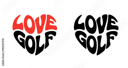 Heart-shaped sticker featuring "LOVE GOLF" in red and black design