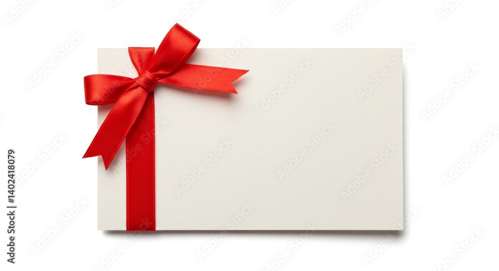 Rectangular gift card or note with red ribbon. Rectangular gift card or note with red ribbon.