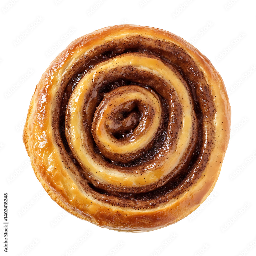 Fototapeta premium A freshly baked cinnamon swirl bread with golden brown crust, soft dough, and visible cinnamon spiral