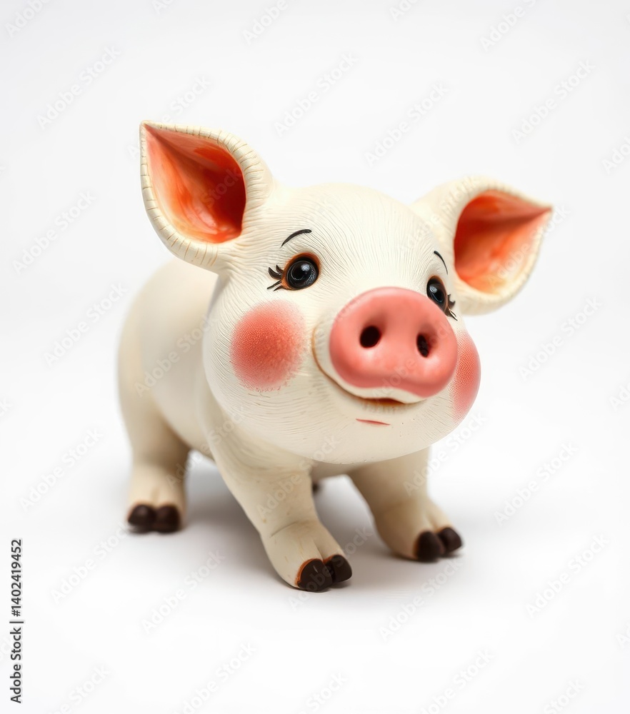 Charming handmade pig figurine, white background, artisan pig, sweet Charming handmade pig figurine, white background, artisan pig, sweet
