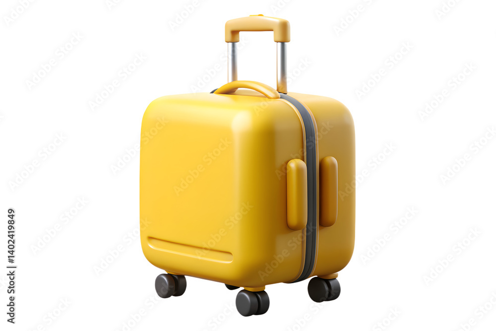 3D Bright Yellow Rolling Suitcase with Extendable Handle - Isolated on Transparent Background. 3D Bright Yellow Rolling Suitcase with Extendable Handle - Isolated on Transparent Background.