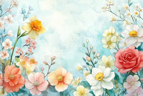 Watercolor Floral Bouquet Pastel Blooms Spring Flowers Soft Colors