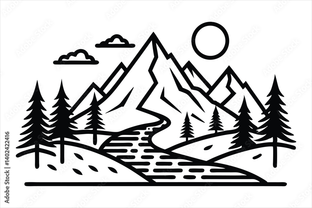 Fototapeta premium mountain line art vector