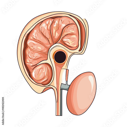 Detailed Anatomy Illustration of a Human Kidney and Renal System