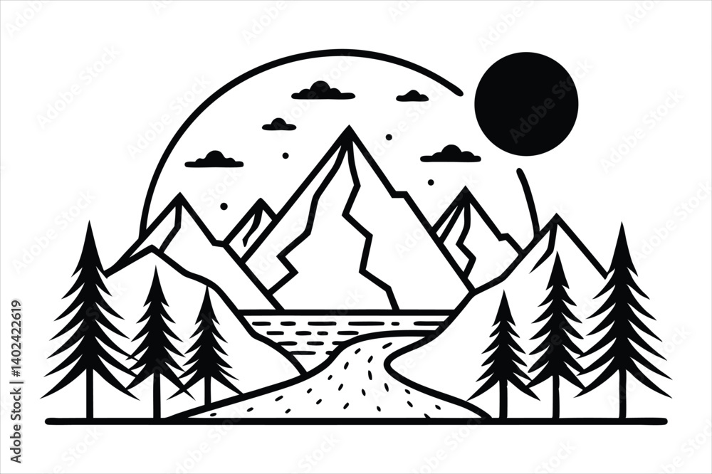 Fototapeta premium mountain line art vector