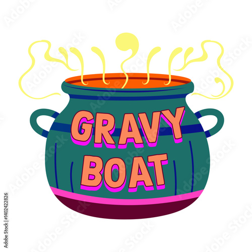 A flat style sticker of a gravy boat