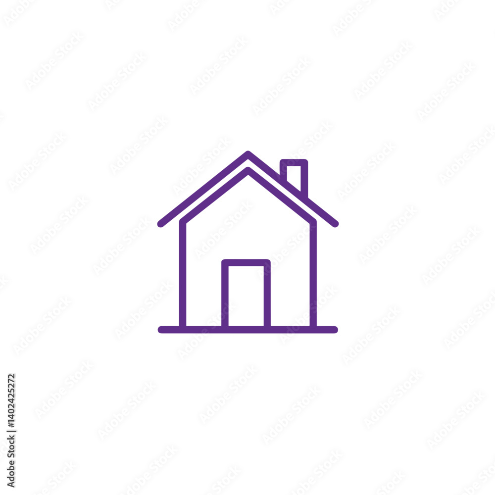 A minimalistic line art icon of a house, styled as a simple interface symbol in gradient lavender and dark indigo tones A minimalistic line art icon of a house, styled as a simple interface symbol in gradient lavender and dark indigo tones