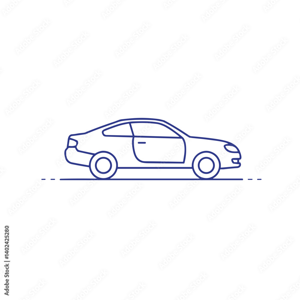 A minimalistic line art icon of car, styled as a simple interface icon. A minimalistic line art icon of car, styled as a simple interface icon.