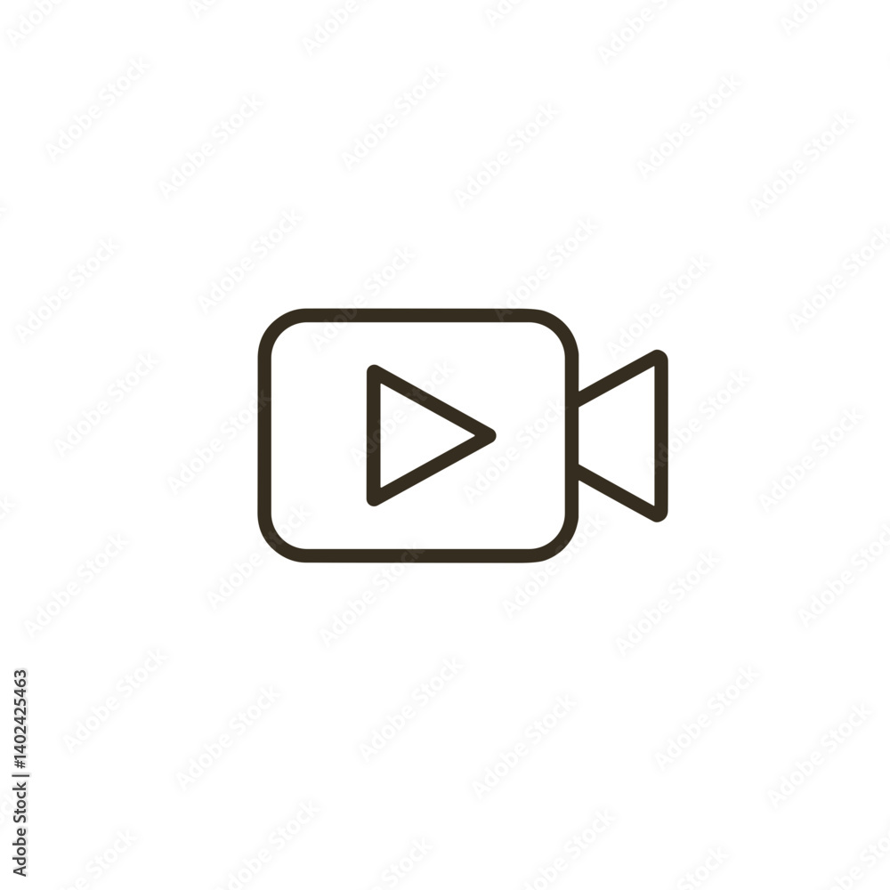 A minimalistic line art icon of a video camera or play button, styled as a simple interface icon. A minimalistic line art icon of a video camera or play button, styled as a simple interface icon.
