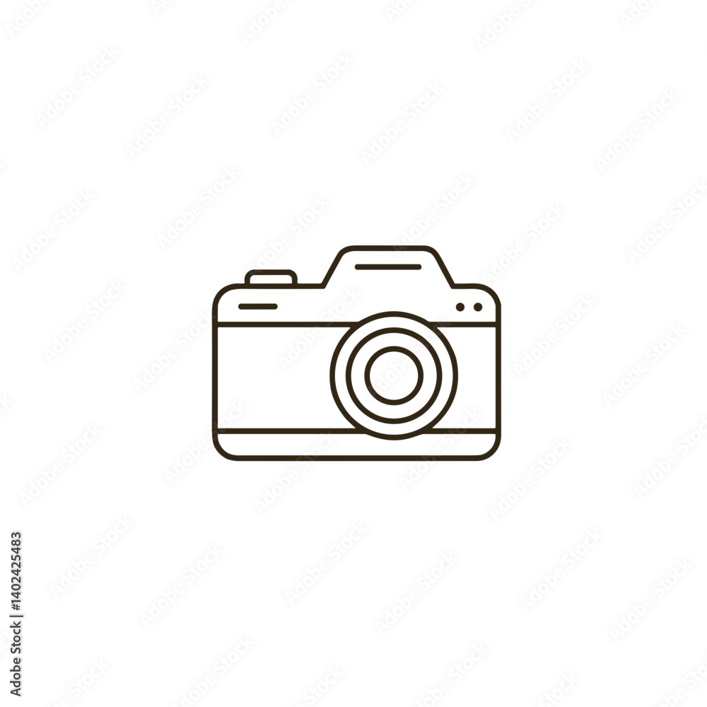 A minimalistic line art icon of a camera, styled as a simple interface icon. A minimalistic line art icon of a camera, styled as a simple interface icon.