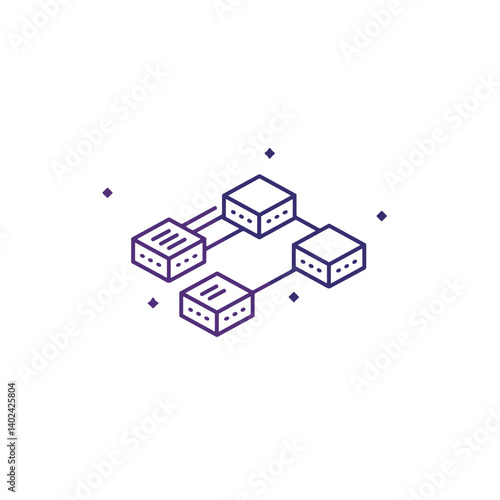A minimalistic line art icon of microservices (small modular blocks), styled as a simple interface icon. 