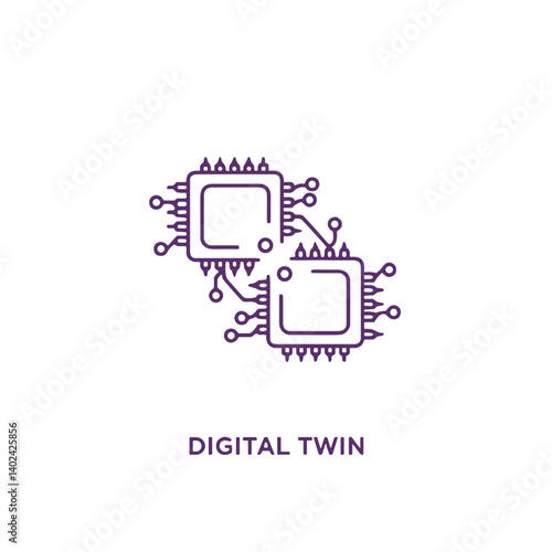 A minimalistic line art icon representing a digital twin — the concept of creating a virtual replica of a physical system. 