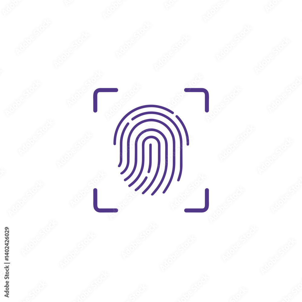 A minimalistic line art icon of a fingerprint scanner, styled as a simple interface icon