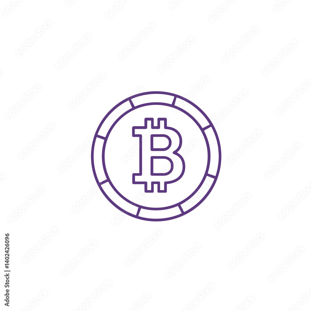 A minimalistic line art icon of Bitcoin (coin with B symbol), styled as a simple interface icon. A minimalistic line art icon of Bitcoin (coin with B symbol), styled as a simple interface icon.