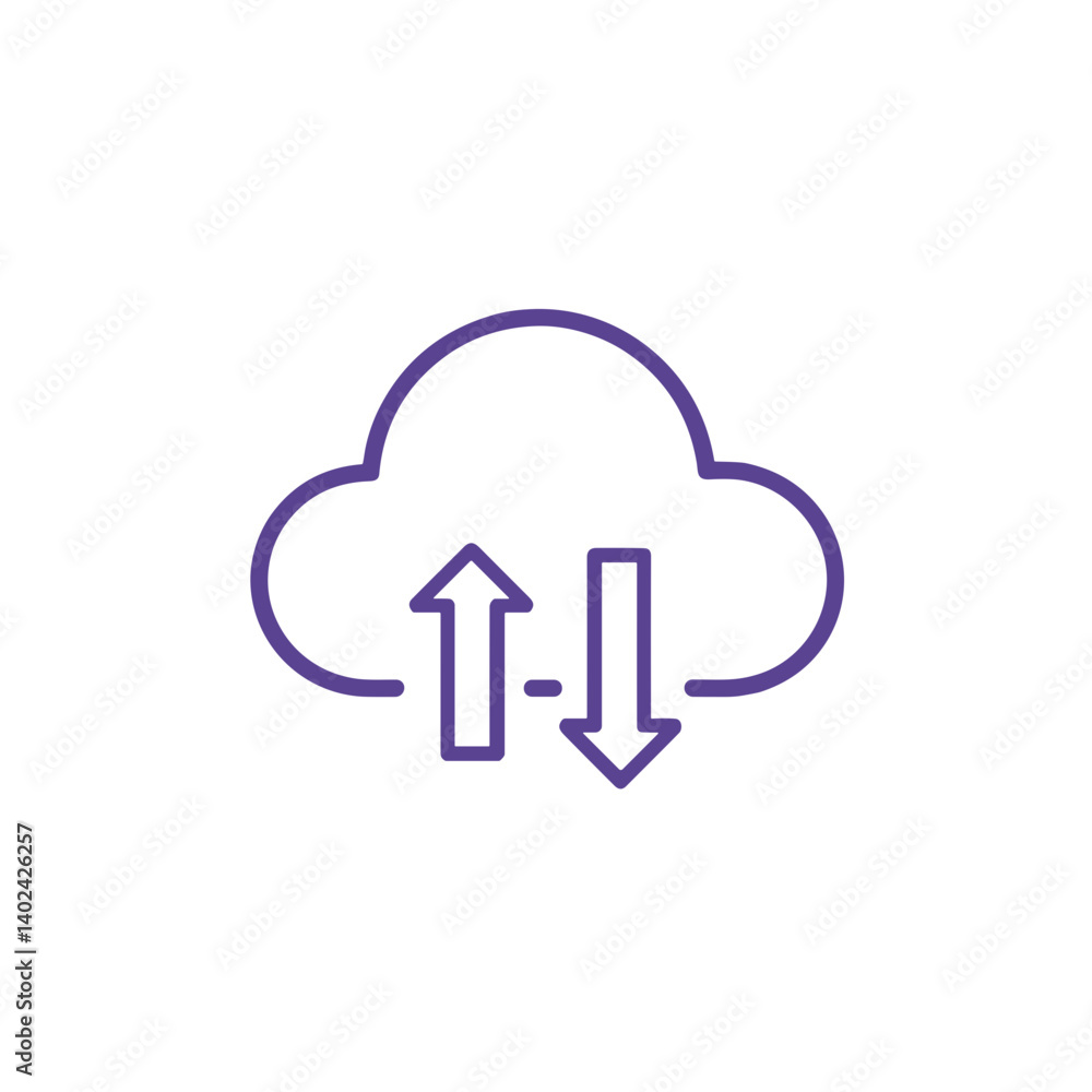 A minimalistic line art icon of cloud synchronization, styled as a simple interface icon A minimalistic line art icon of cloud synchronization, styled as a simple interface icon