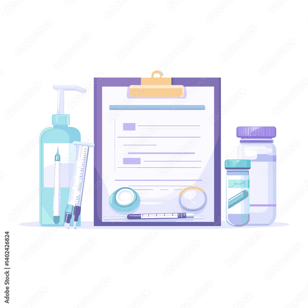 Fototapeta premium Medical Supplies and Checklist on Clipboard