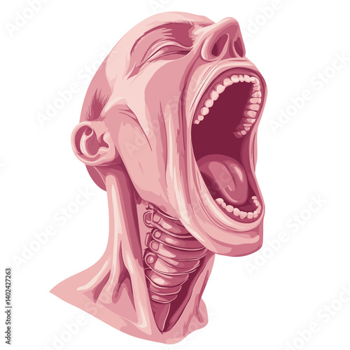 Pink Human Head Screaming Anatomy Illustration