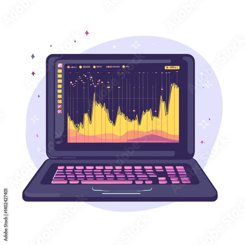 Pixel Art Laptop Displaying Audio Waveform