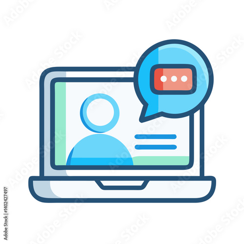 Laptop with Profile and Chat Bubble Icon Representing Online Communication and Virtual Interaction