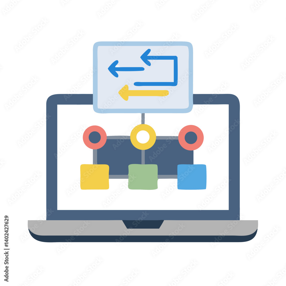 Laptop with Workflow Diagram Icon Representing Business Process and Management
Laptop with Workflow Diagram Icon Representing Business Process and Management
