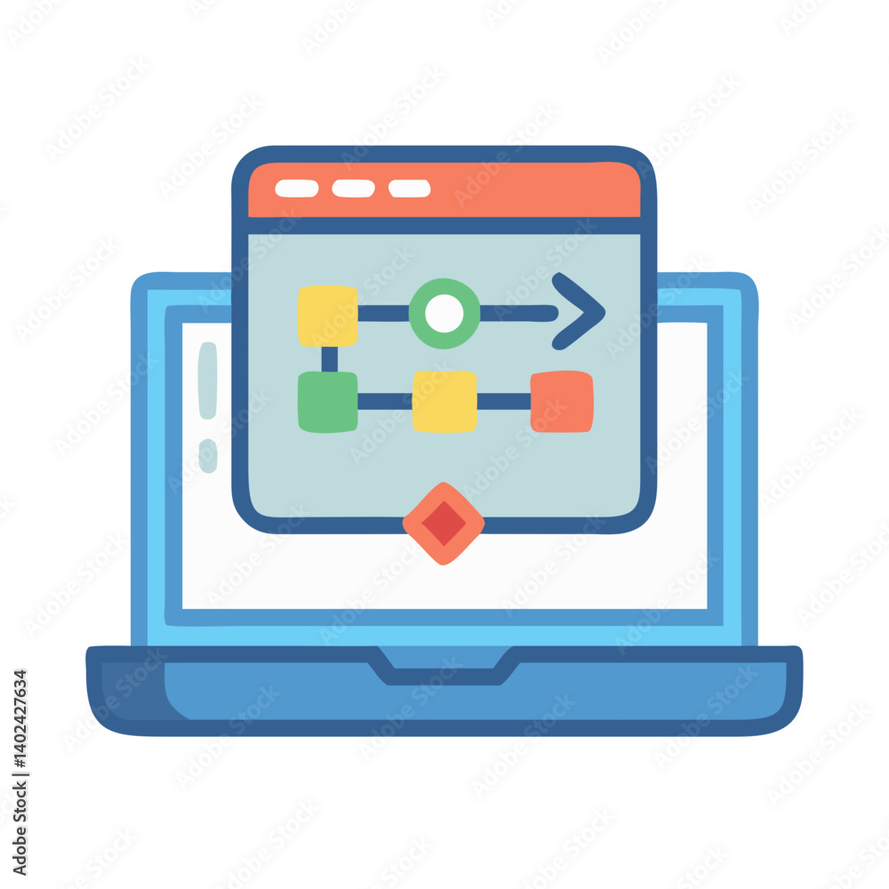 Laptop with Workflow Diagram Icon Representing Business Process and Management
Laptop with Workflow Diagram Icon Representing Business Process and Management