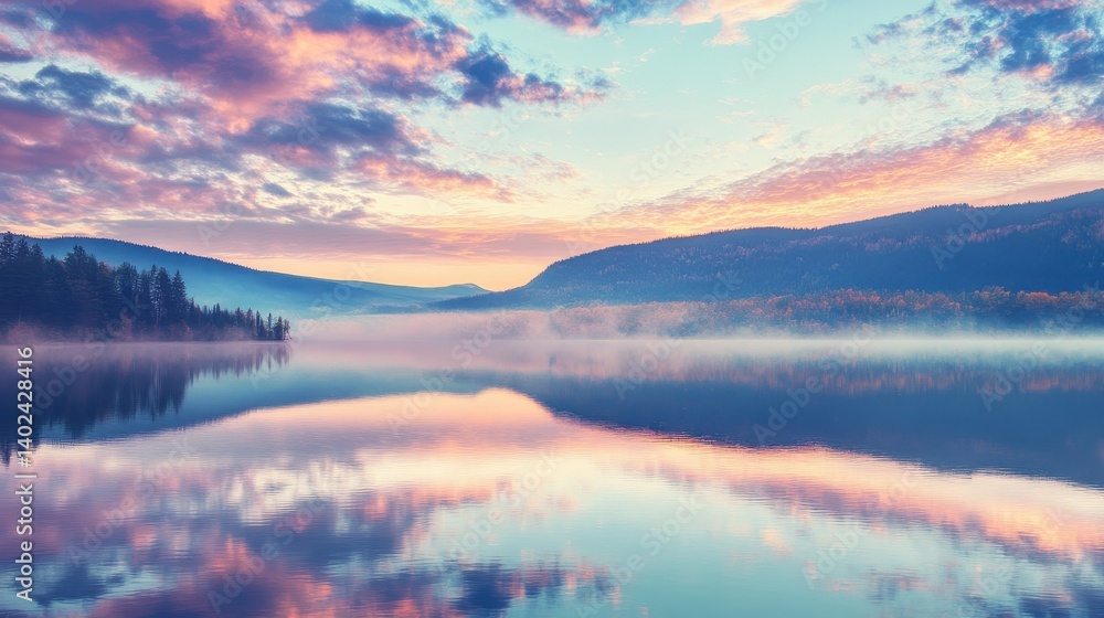 Fototapeta premium Png evening pastel sky clouds nature cloudscape. Tranquil - Lake. Illustration illustration