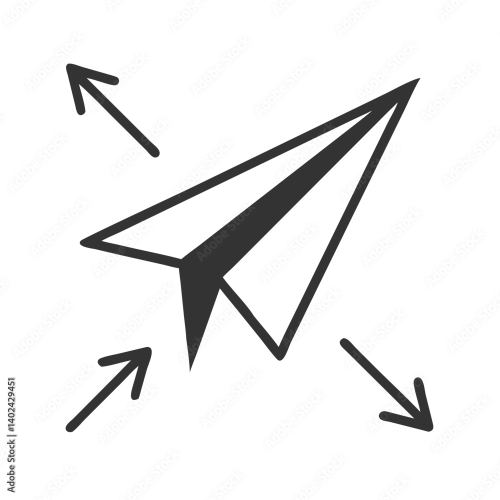 Origami Paper Plane with Arrows Icon Representing Direction, Communication, and Creative Movement Origami Paper Plane with Arrows Icon Representing Direction, Communication, and Creative Movement