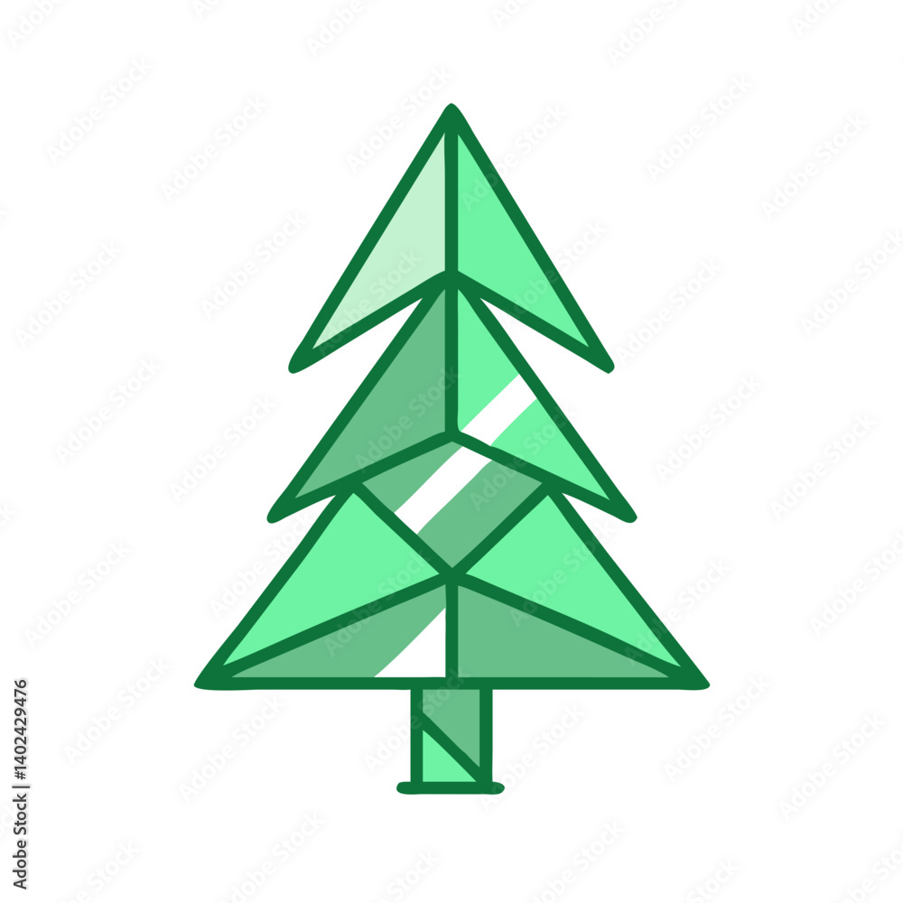Fototapeta premium Origami Pine Tree Icon Representing Nature and Seasonal Festivities