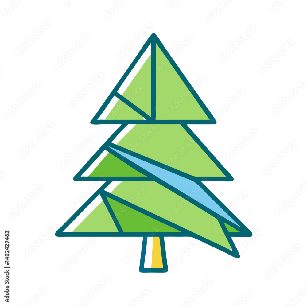 Origami Pine Tree Icon Representing Nature and Seasonal Festivities Origami Pine Tree Icon Representing Nature and Seasonal Festivities