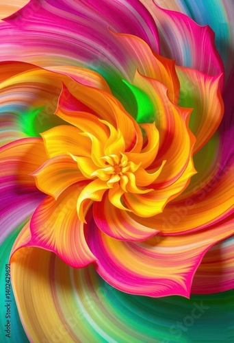 Swirling petals, vibrant hues, abstract blossoms in a vortex, abstract, motion