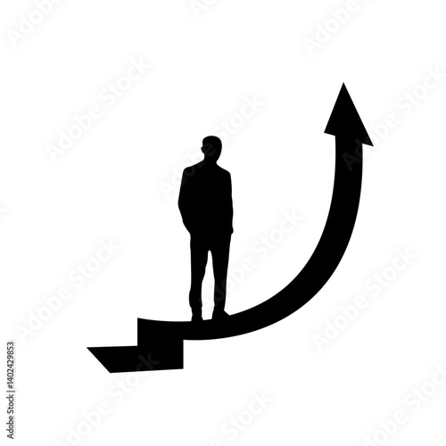  Black and white silhouette. The concept of a successful person
 striving to move forward.  economic growth in business, self
-development, moving up the career ladder.  Vector image