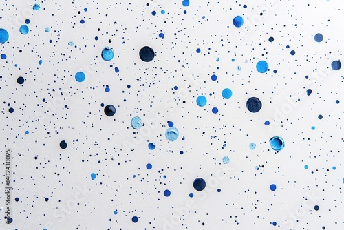 Abstract Blue Paint Splatter on White Canvas Artistic Dots Texture Background
