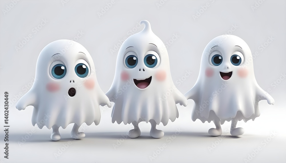 Obraz premium Cute Cartoon Ghosts Holding Hands