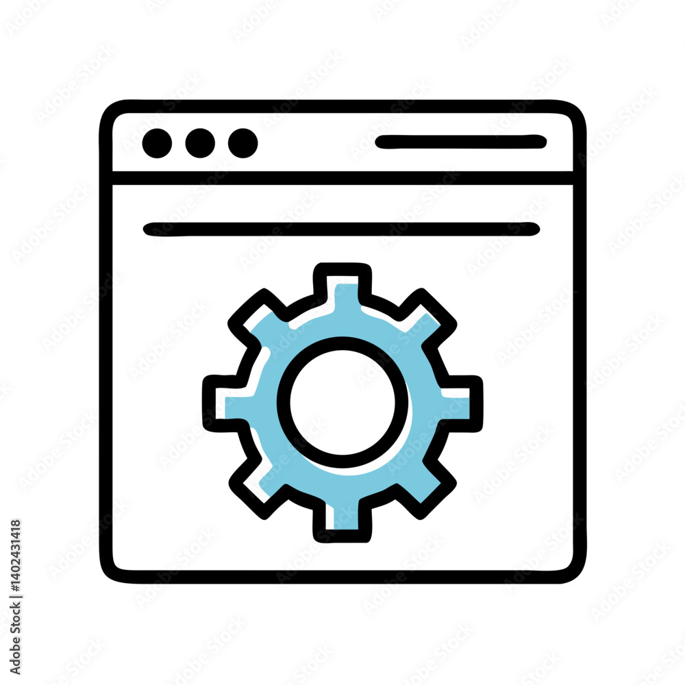 Web Browser with Gear Icon Representing Website Settings and Configuration Web Browser with Gear Icon Representing Website Settings and Configuration