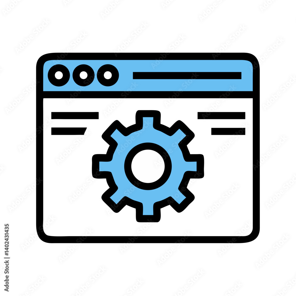Web Browser with Gear Icon Representing Website Settings and Configuration Web Browser with Gear Icon Representing Website Settings and Configuration