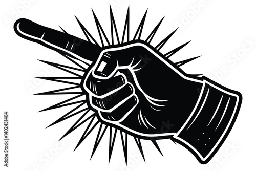 Vector Illustration of Pointing Hand with Burst Effect in Black and White Style