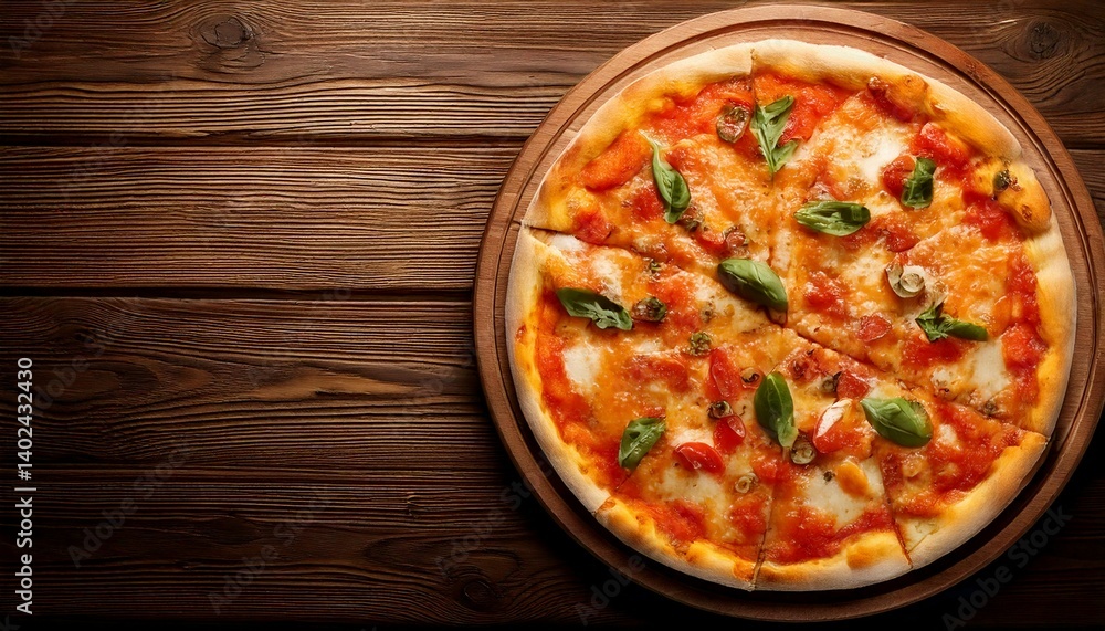 Italian pizza on wooden with garnish at wood plate background Italian pizza on wooden with garnish at wood plate background